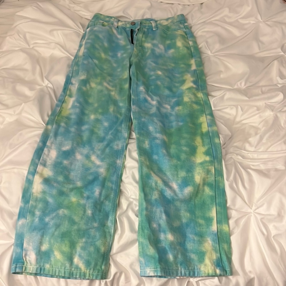 Green straight leg jeans